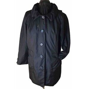 DENNIS BY DENNIS BRASSO COAT WN'S SZ XL BLK WITH GRAY PYTHON PRINT LINING HOODED